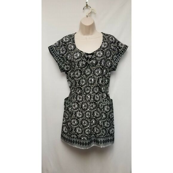 Gap Floral Geometric Tie Neck Casual Short Dress Cap Sleeve Front Pockets Small - Picture 6 of 7